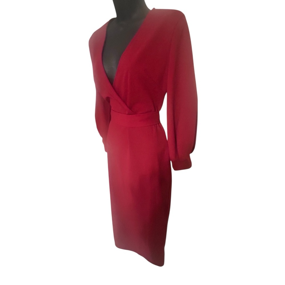 SHEIN Burgundy Gorgeous Long Sleeve Wrap Dress Sz L - Picture 7 of 11